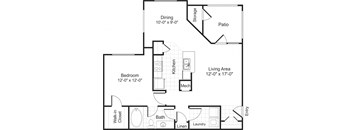 A1 1 bedroom 1 bathroom floorplan at Falls Pointe at the Park Apartments in Durham, NC
