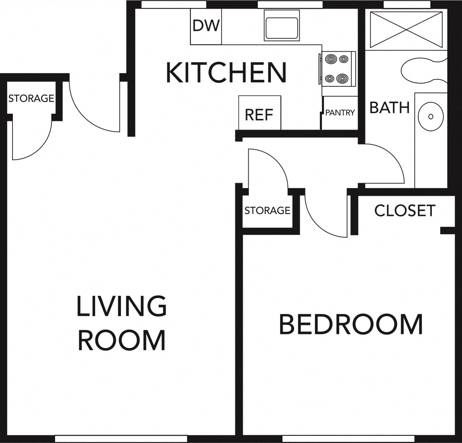 1 Bedroom floor plan for 1331 Jefferson Avenue - A