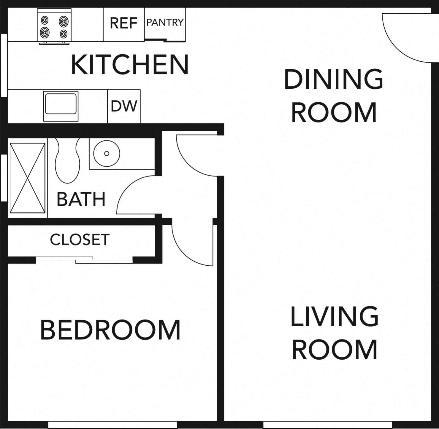 1 Bedroom floor plan for 1331 Jefferson Avenue - B