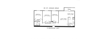 3 bedroom with one bathroom with patio