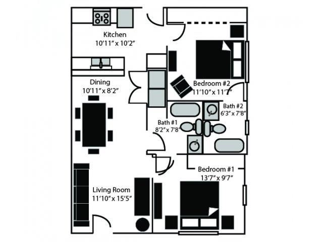Conrail Floor Plan Conrail Floor Plan at CityView Apartments, North Carolina, 27406