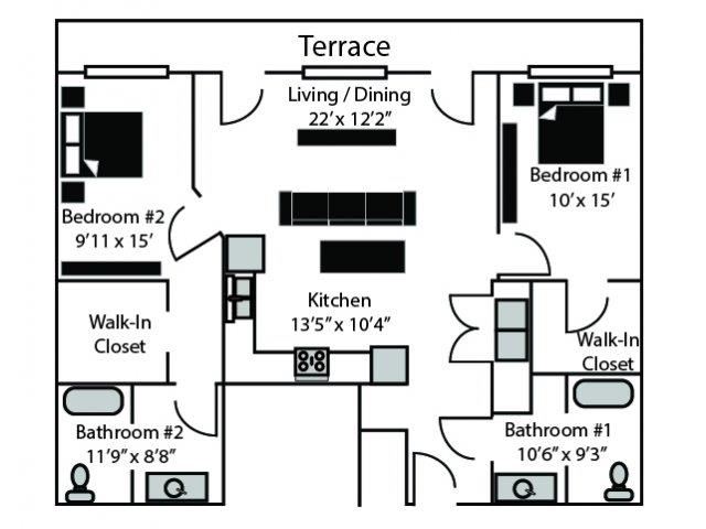 Pullman Floor Plan Pullman Floor Plan at CityView Apartments, Greensboro, NC, 27406