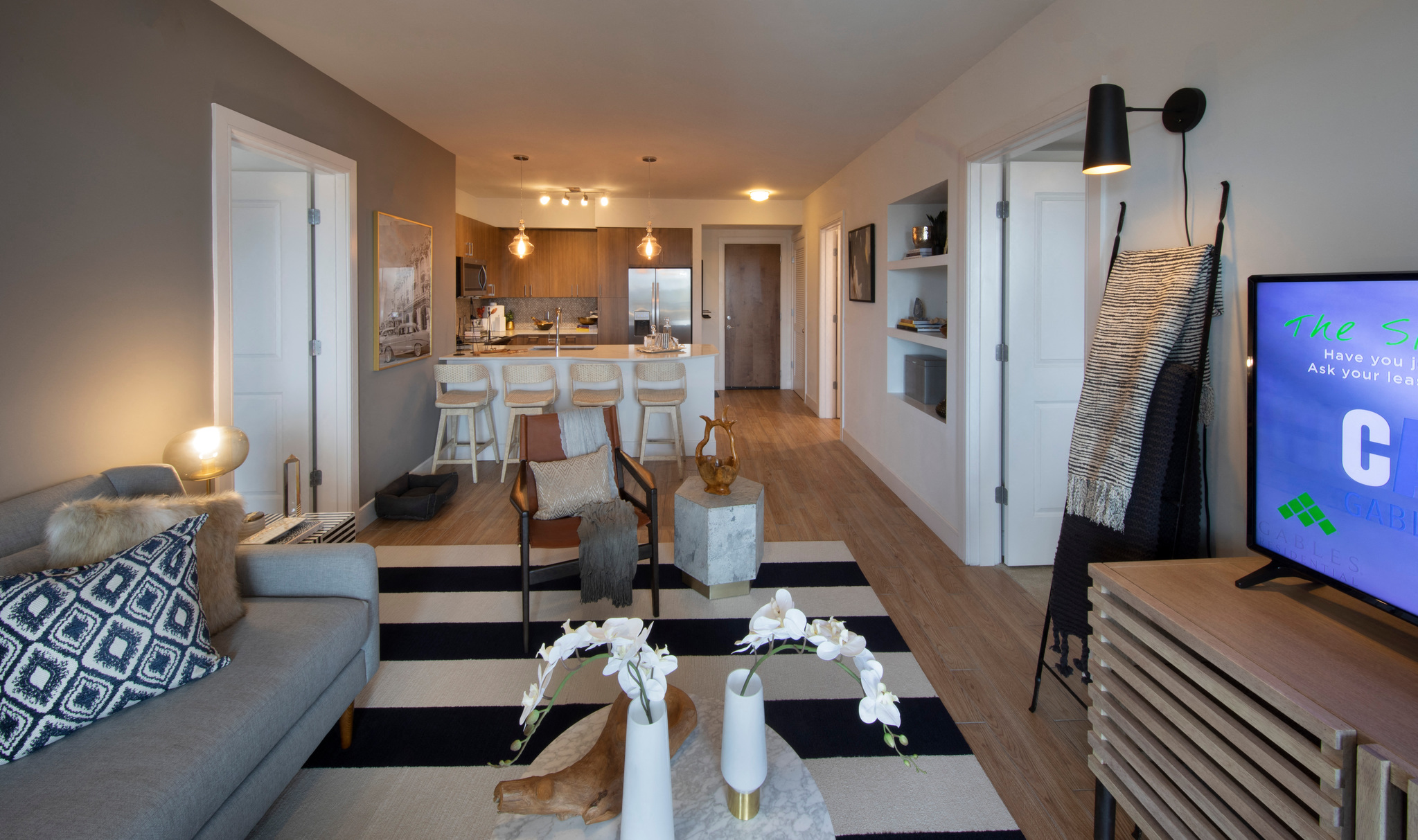 a living room with a couch and a television