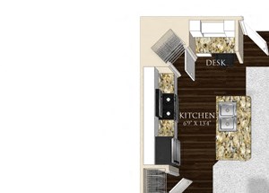 1 bedroom 1 bathroom apartment A22 floorplan at Atley on the Greenway Apartments in Ashburn, VA