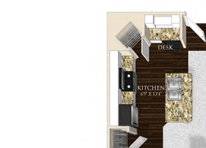 1 bedroom 1 bathroom apartment A2 floorplan at Atley on the Greenway Apartments in Ashburn, VA