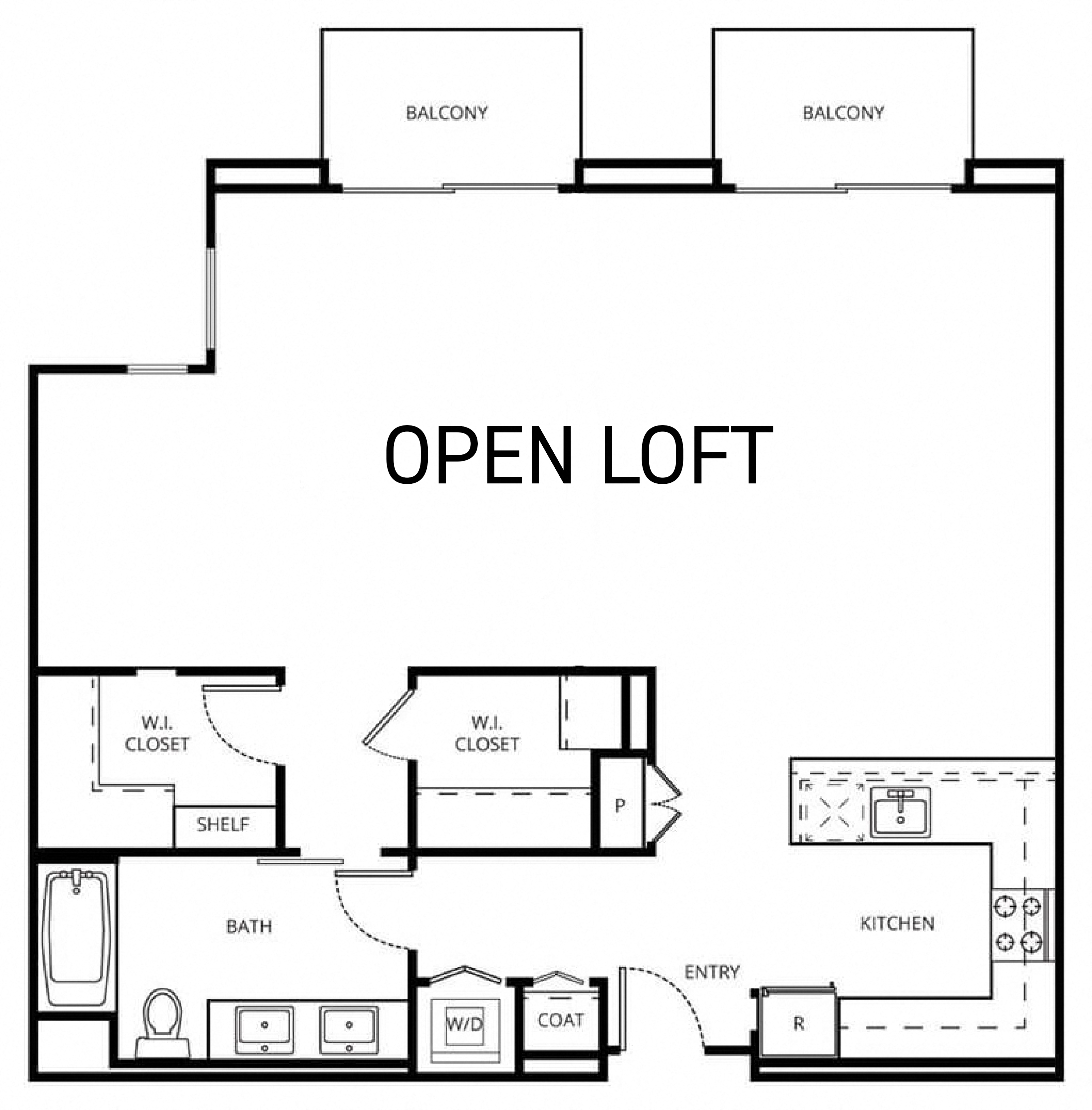 1 G - 0 Bedroom 1 Bath Floor Plan Layout - 1131 Square Feet