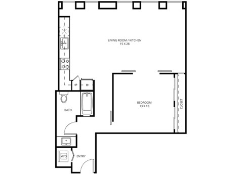 1 A1 - 1 Bedroom 1 Bath Floor Plan Layout - 902 Square Feet