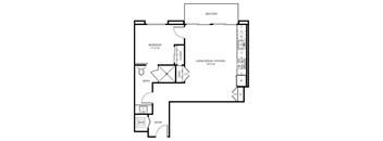 1 A2 - 1 Bedroom 1 Bath Floor Plan Layout - 648 Square Feet