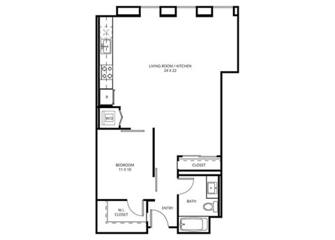 1 B1 - 1 Bedroom 1 Bath Floor Plan Layout - 887 Square Feet