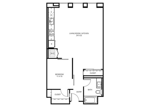 1 B2 - 1 Bedroom 1 Bath Floor Plan Layout - 838 Square Feet