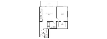 1 D3 - 1 Bedroom 1 Bath Floor Plan Layout - 791 Square Feet
