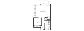1 E1A - 1 Bedroom 1 Bath Floor Plan Layout - 747 Square Feet
