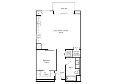 1 E1B - 1 Bedroom 1 Bath Floor Plan Layout - 778 Square Feet