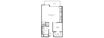 1 E2C - 1 Bedroom 1 Bath Floor Plan Layout - 763 Square Feet