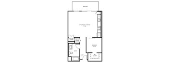 1 E4A - 1 Bedroom 1 Bath Floor Plan Layout - 744 Square Feet