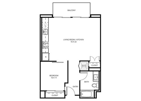1 E4B - 1 Bedroom 1 Bath Floor Plan Layout - 656 Square Feet