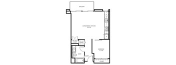 1 E4C - 1 Bedroom 1 Bath Floor Plan Layout - 664 Square Feet