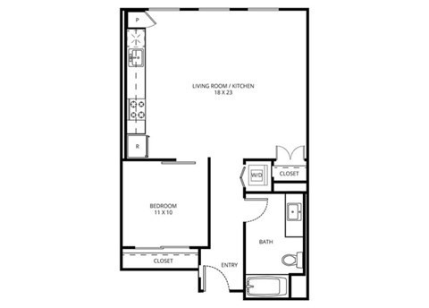 1 E6A - 1 Bedroom 1 Bath Floor Plan Layout - 763 Square Feet