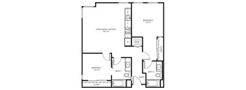 2 B2 - 2 Bedroom 2 Bath Floor Plan Layout - 964 Square Feet
