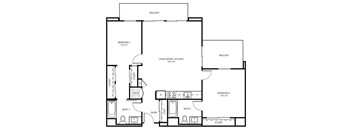 2 D1 - 2 Bedroom 2 Bath Floor Plan Layout - 1133 Square Feet