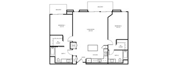 2 F - 2 Bedroom 2 Bath Floor Plan Layout - 1307 Square Feet