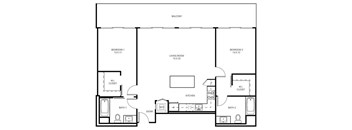 2 G - 2 Bedroom 2 Bath Floor Plan Layout - 1240 Square Feet
