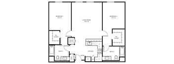 2 H - 2 Bedroom 2 Bath Floor Plan Layout - 1177 Square Feet