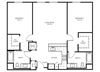 2 H - 2 Bedroom 2 Bath Floor Plan Layout - 1177 Square Feet
