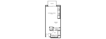 Studio A1 - 0 Bedroom 1 Bath Floor Plan Layout - 488 Square Feet