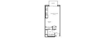 Studio A2 - 0 Bedroom 1 Bath Floor Plan Layout - 488 Square Feet