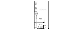 Studio B1 - 0 Bedroom 1 Bath Floor Plan Layout - 494 Square Feet