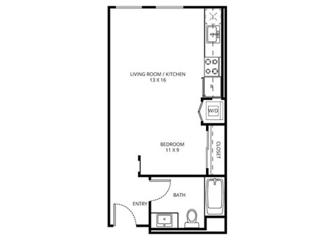 Studio B3 - 0 Bedroom 1 Bath Floor Plan Layout - 484 Square Feet