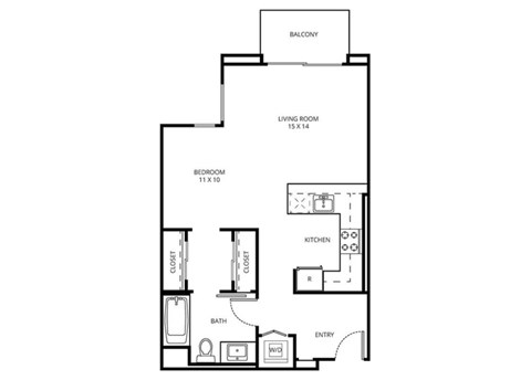 Studio C - 0 Bedroom 1 Bath Floor Plan Layout - 642 Square Feet