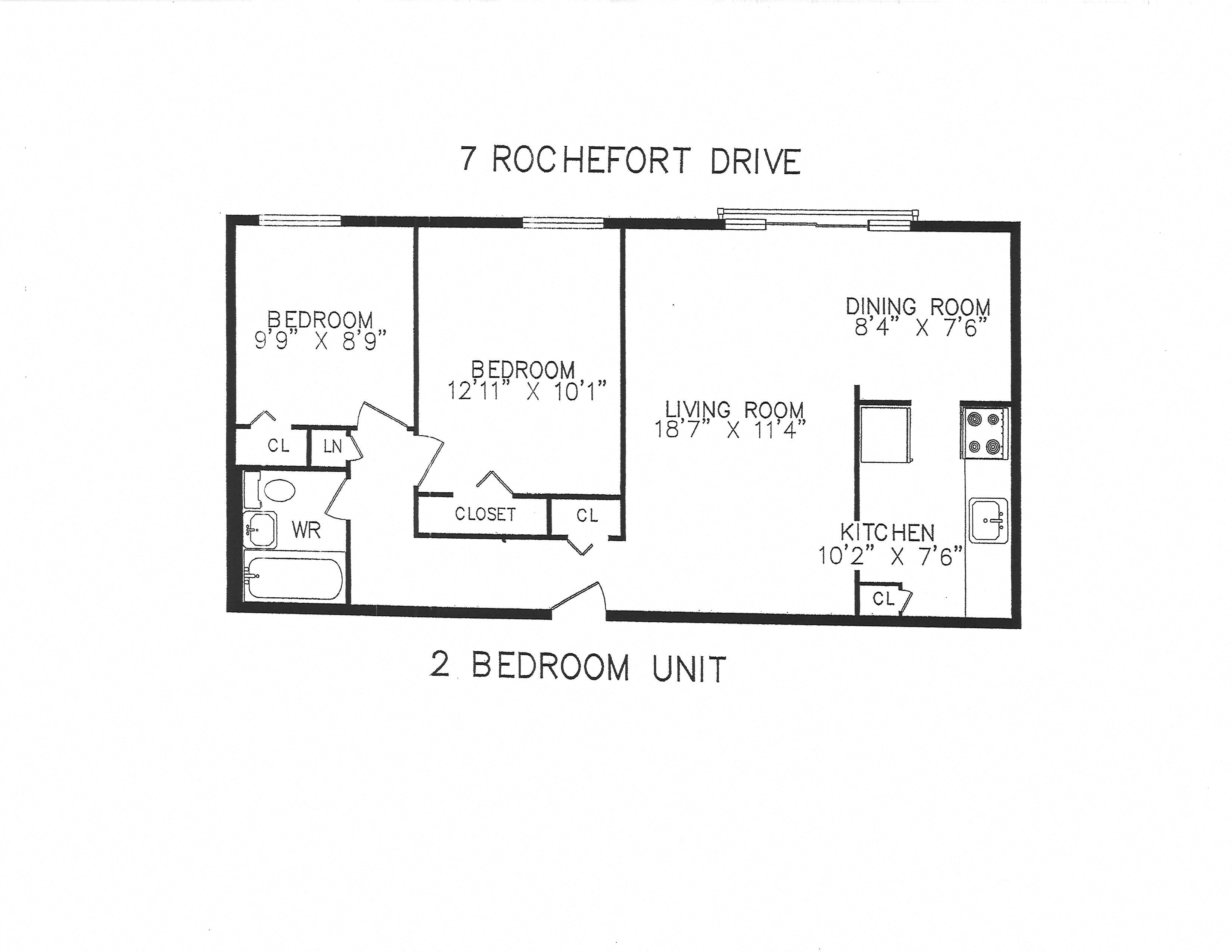2 bedroom with one bathroom, no balcony