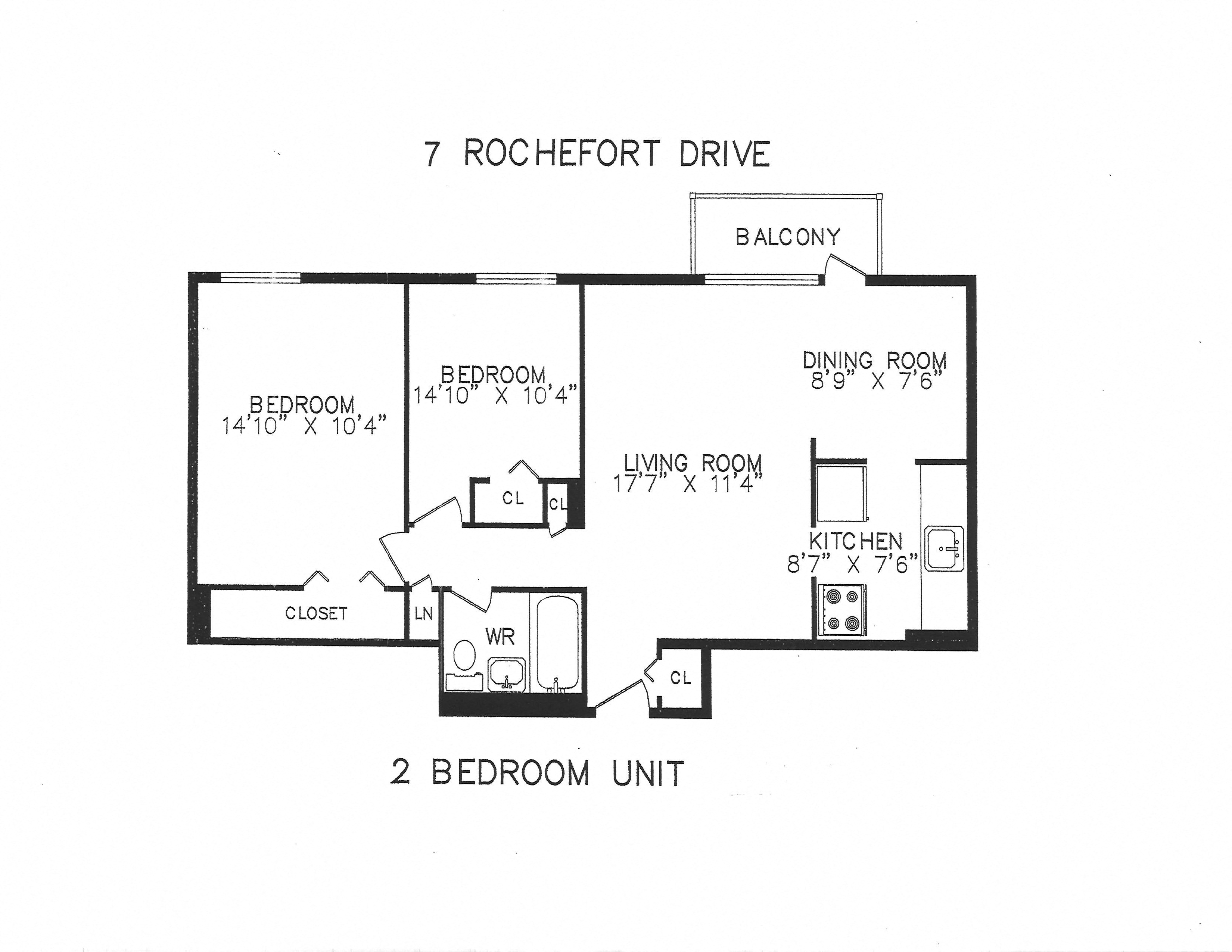 2 bedroom with one bathroom and balcony