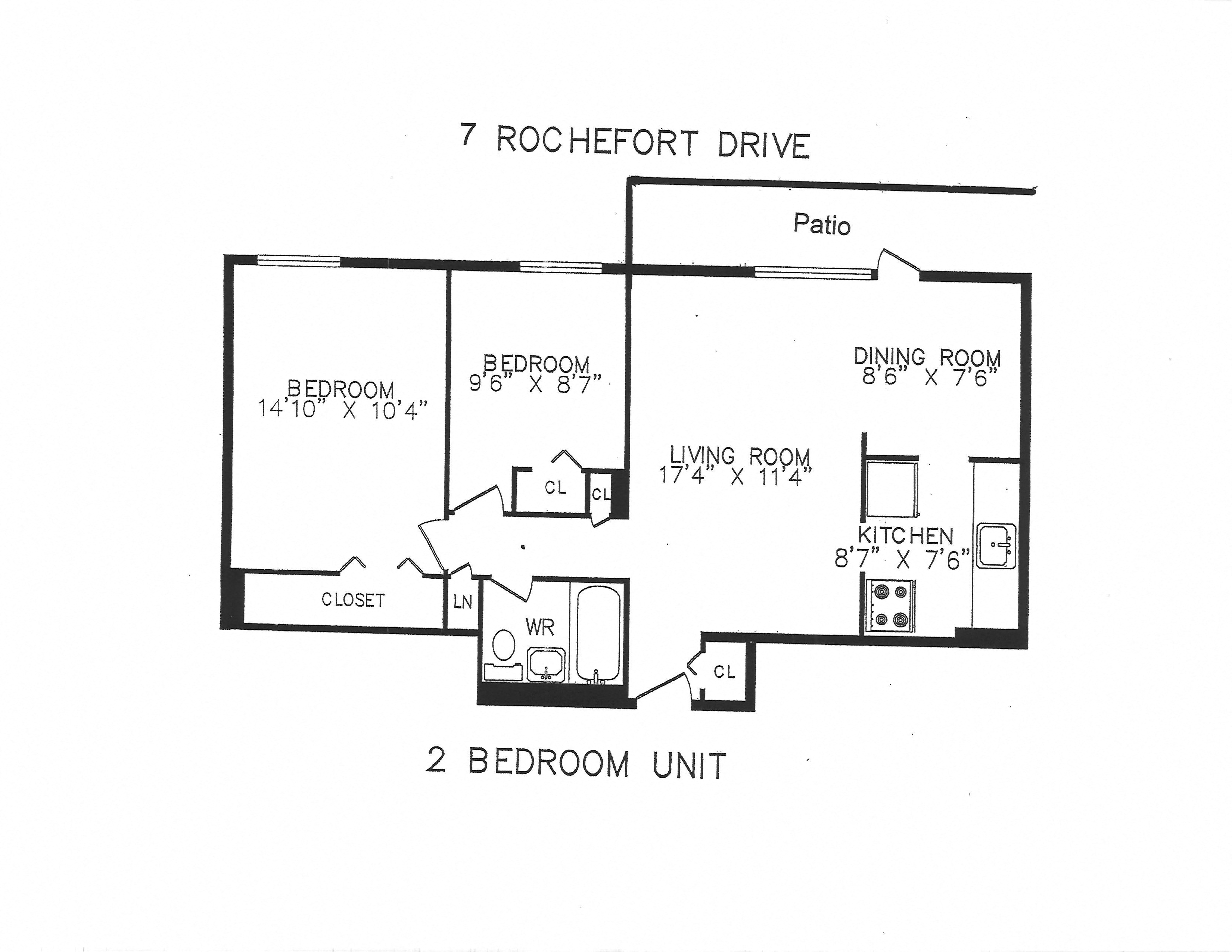 2 bedroom with one bathroom and patio