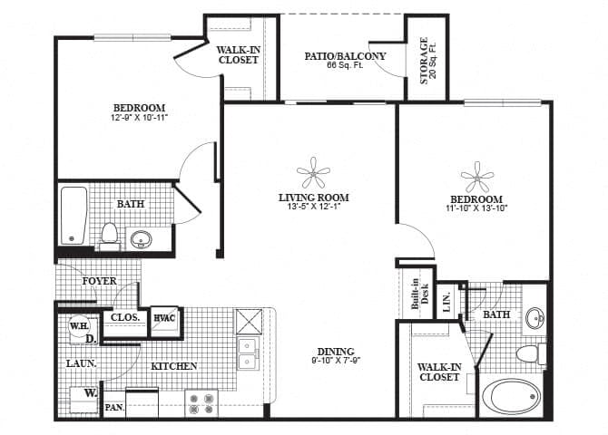 two bedroom floor plan image at lakeland estates