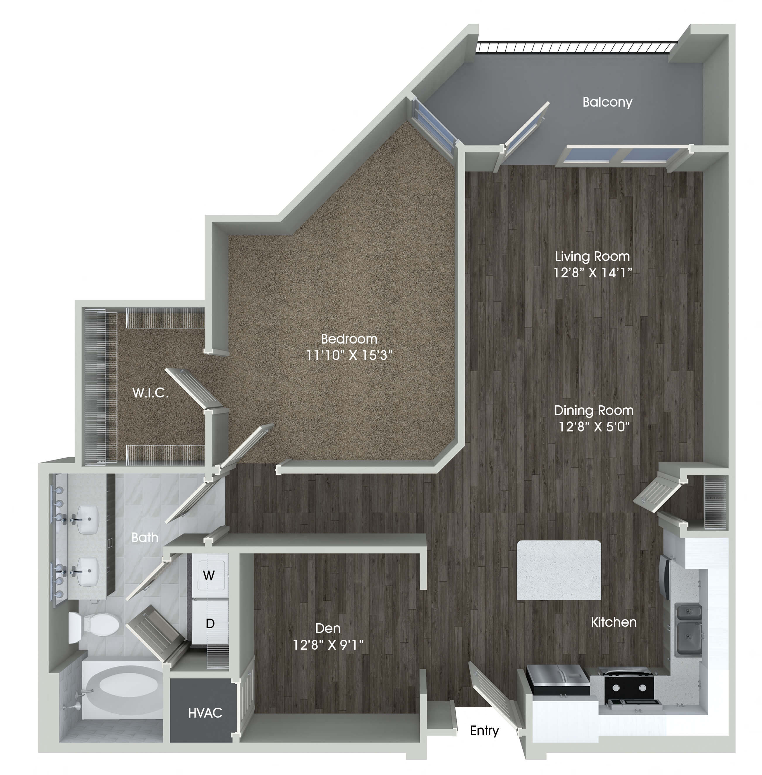 one bedroom with den floor plan at inwood station apartments