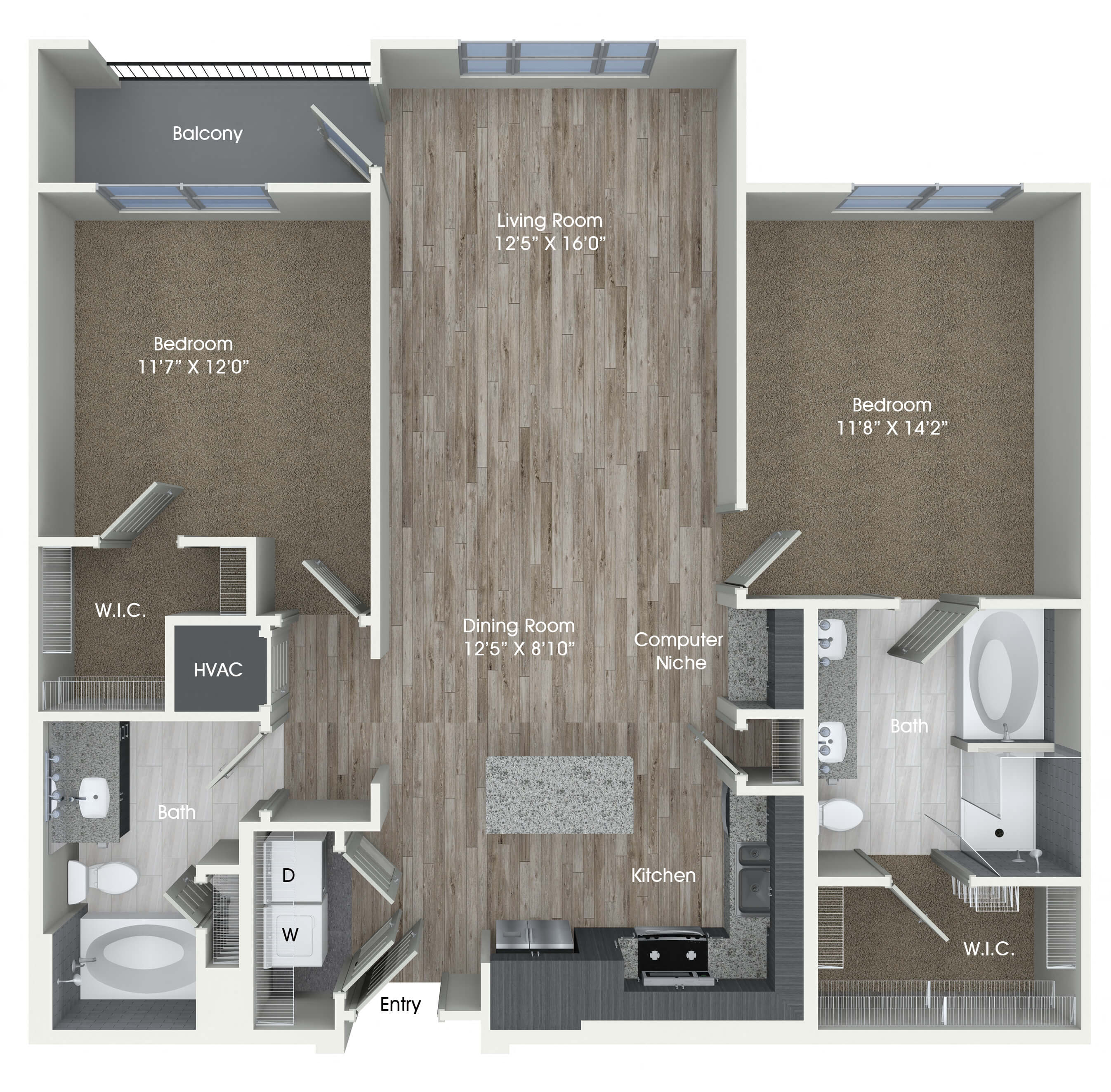 two bedroom floor plan at inwood station apartments