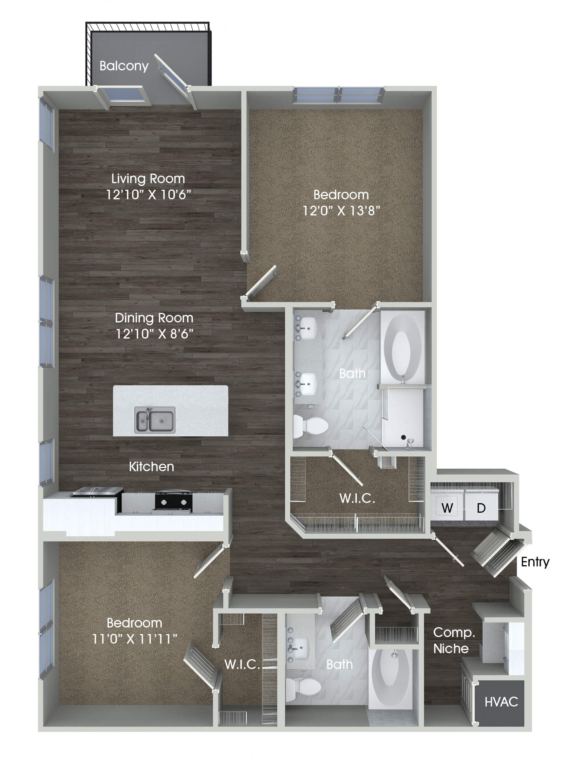 two bedroom floor plan at inwood station apartments