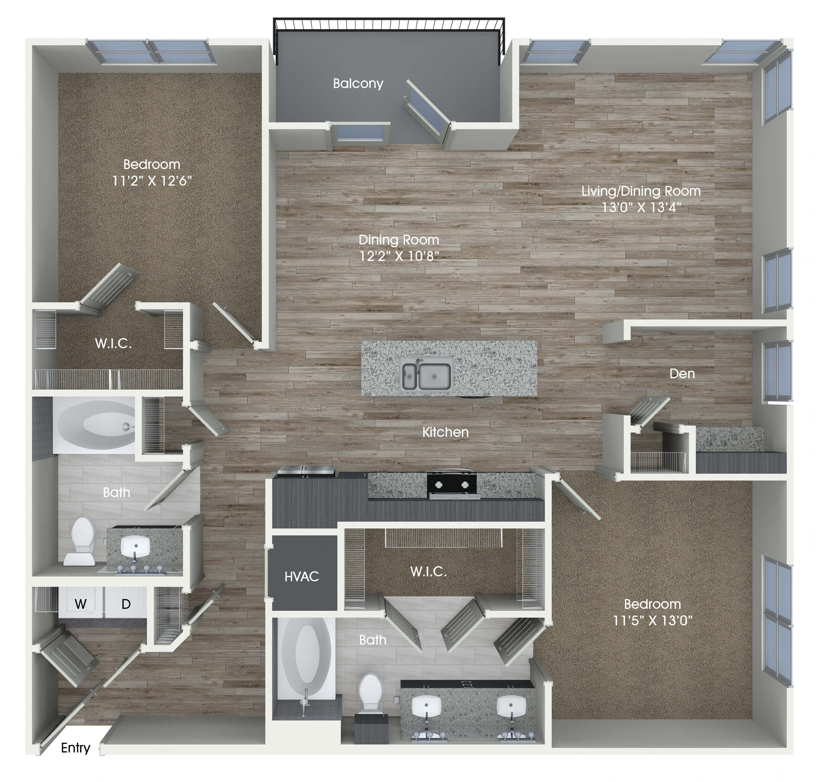 two bedroom with den floor plan at inwood station apartments