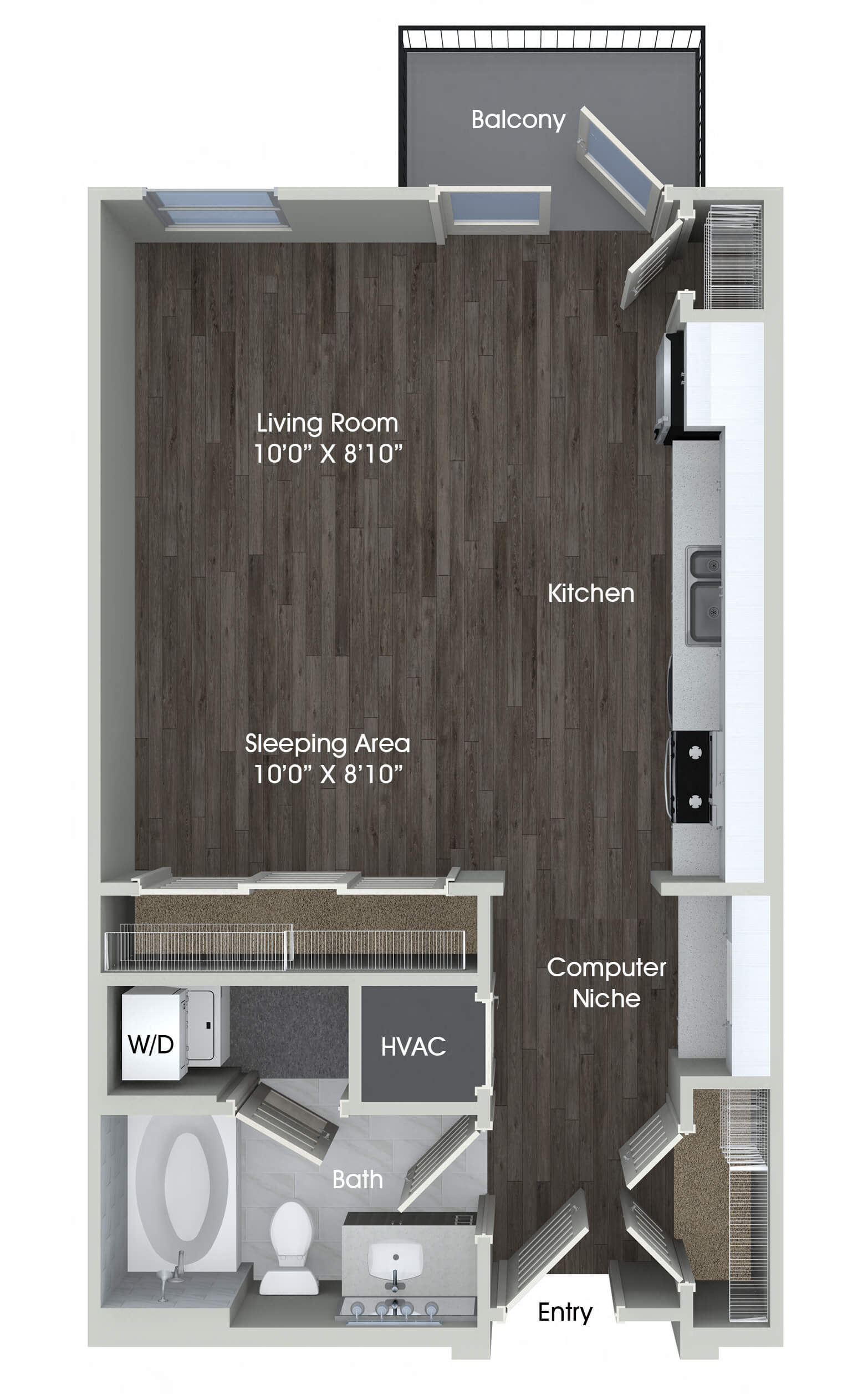 Studio floor plan at Inwood Station Apartments