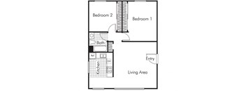 Two bedroom one bathroom B1 floorplan at Walden Glen Apartments in Buena Park, CA