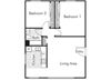 Two bedroom one bathroom B1 floorplan at Walden Glen Apartments in Buena Park, CA