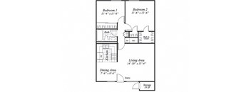 Two bedroom one bathroom B1 floorplan at The Stratton Apartments in San Diego, CA