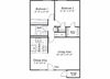 Two bedroom one bathroom B1 floorplan at The Stratton Apartments in San Diego, CA