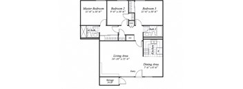 Three bedroom two bathroom C1 floorplan at The Stratton Apartments in San Diego, CA