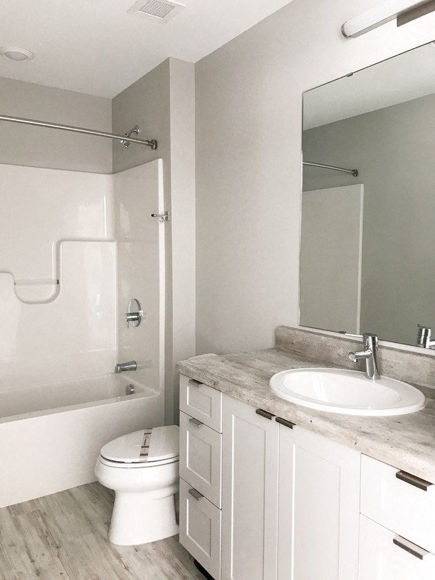 a bathroom with a sink toilet and a shower