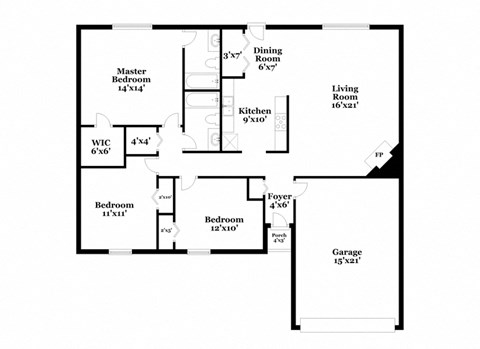 a floor plan of a house with an open floor plan with a bedroom and a
