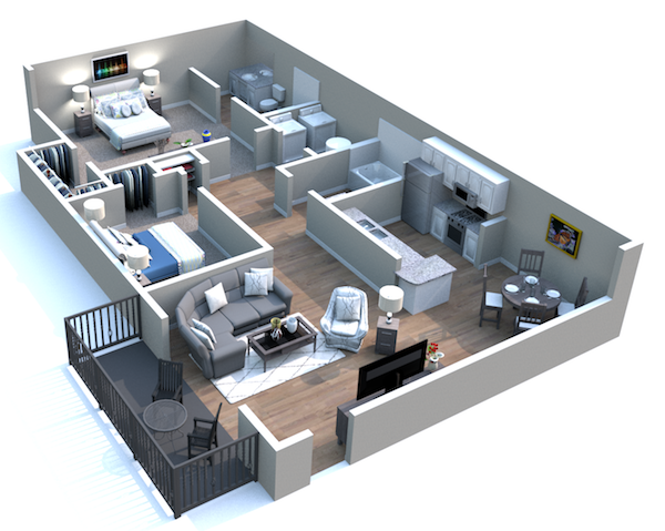 Derby3-D Churchill Commons Apartments in Aiken, South Carolina 2 bedroom 2 bathroom derby floor plan